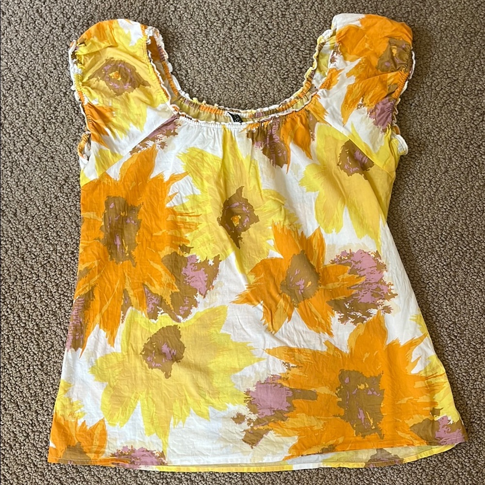 J. CREW Yellow and Orange Ruffled Cap Sleeve Blouse